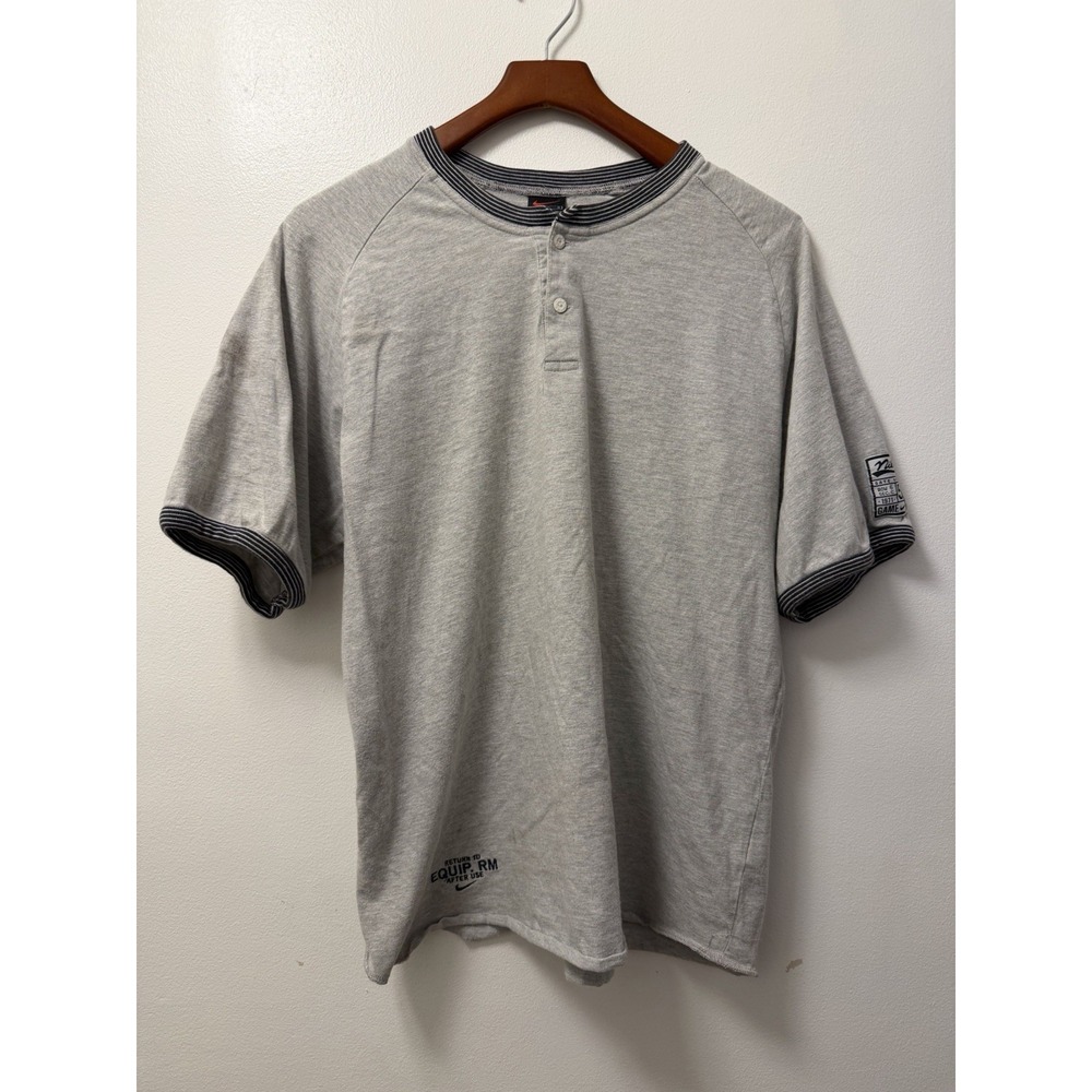 VTG Nike Gray Short Sleeve Henley T Men's L Return To Equip. RM Embroidered
